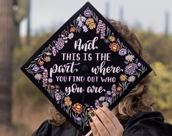 Custom Embroidered Graduation Cap Topper | Personalized Grad Cap Decoration | Wildflowers