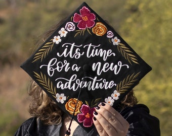 Custom Embroidered Graduation Cap Topper | Personalized Grad Cap Decoration | Paradise