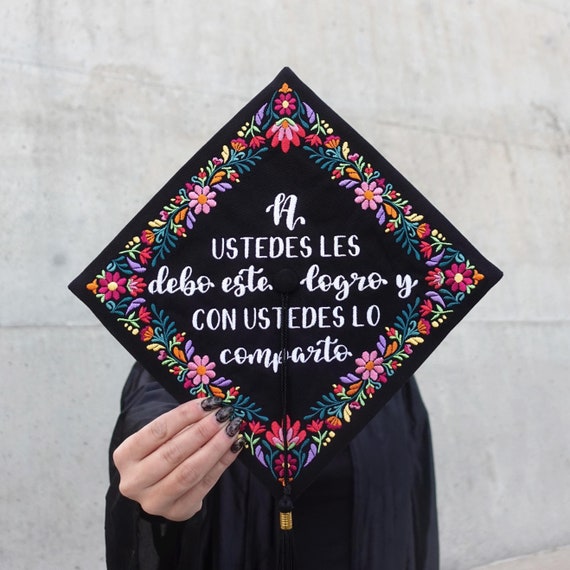 Embroidered Graduation Cap with Floral Design Customizable Floral Grad Cap Decoration Self-adhesive  main image 4