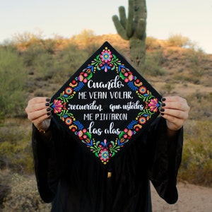 Embroidered Mexican Grad Cap Topper Graduation Cap Topper Grad Gift Custom Embroidery Latina Colorful Mexican Grad Cap Handmade image 3