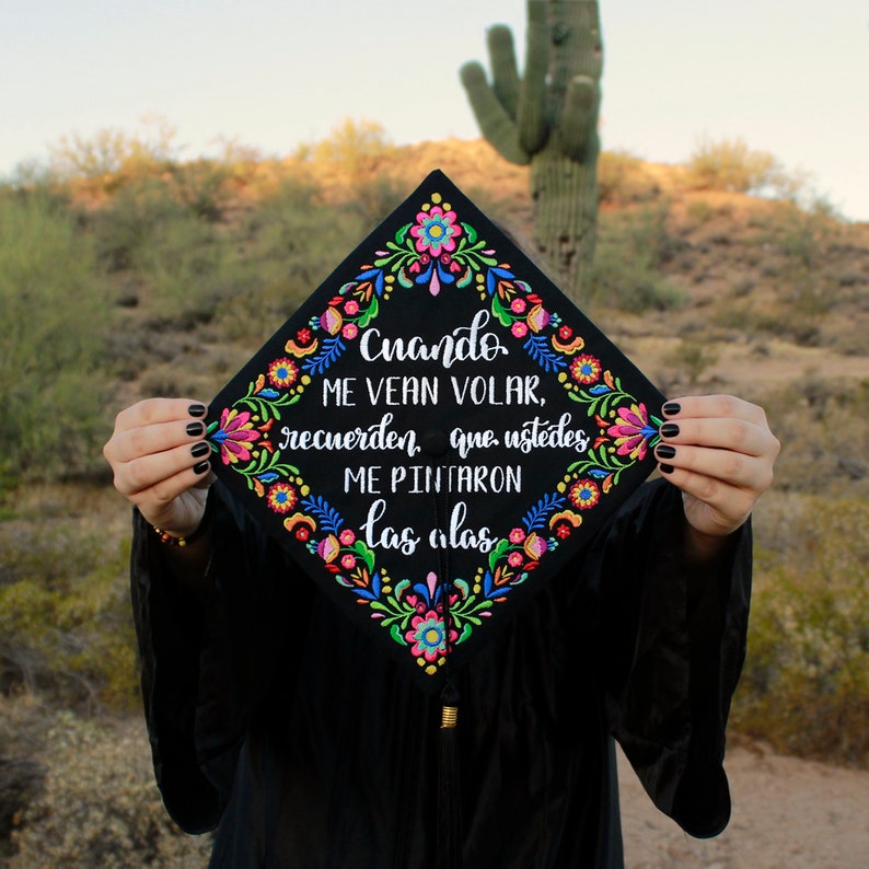 Embroidered Mexican Grad Cap Topper Graduation Cap Topper Grad Gift Custom Embroidery Latina Colorful Mexican Grad Cap Handmade image 3