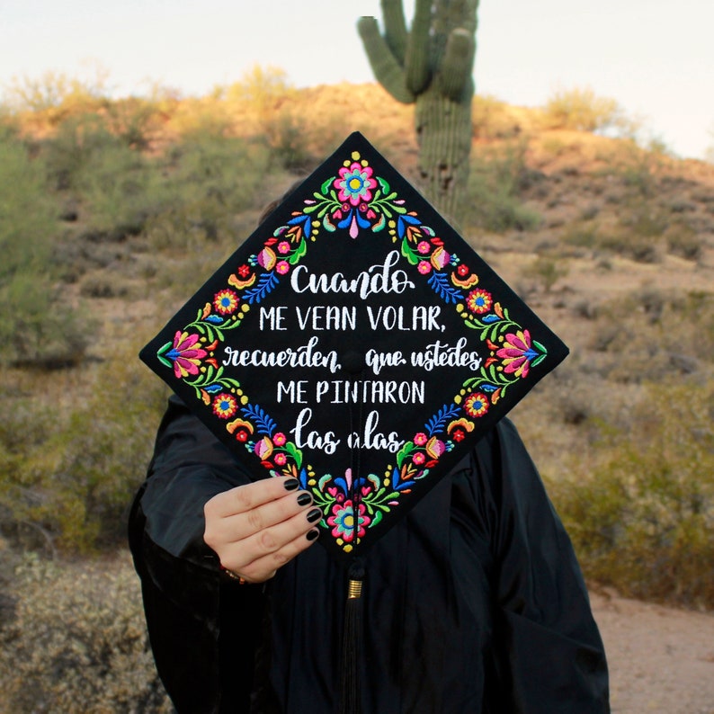 Embroidered Mexican Grad Cap Topper Graduation Cap Topper Grad Gift Custom Embroidery Latina Colorful Mexican Grad Cap Handmade image 1