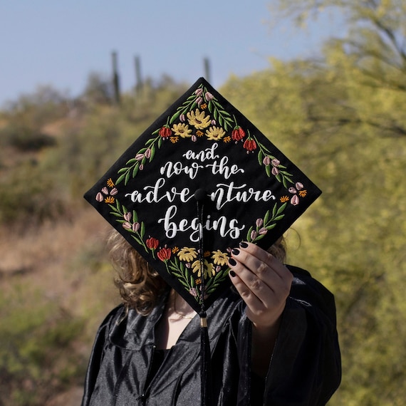 Floral Embroidered Graduation Cap Topper | Graduation Cap Decoration Topper  | Graduation Gift | Embroidery | Flower Cap Topper | Hand painted Cap