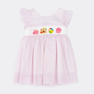 Girl Sandcastle A-Line Dress - 100% Cotton Hand Smocked Dress - Pink Stripe Smocked Dress - Angel Wing Dress
