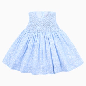 Blue Floral Smocked Dress: Cotton Spring Dress for Toddler Girl