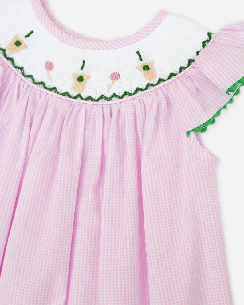 Claire & Charlie Girls Pink Plaid Smocked Angel Wing Bishop Dress
