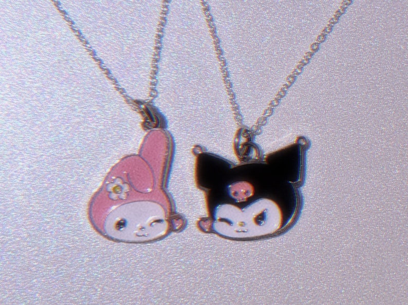 Matching Silver Plated Kuromi and My Melody Necklaces Cute Etsy