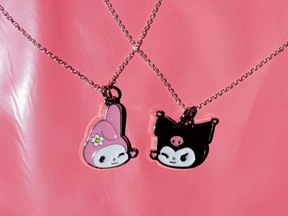 Matching silver plated kuromi and my melody necklaces | cute unique gifts for friends, girlfriend, boyfriend