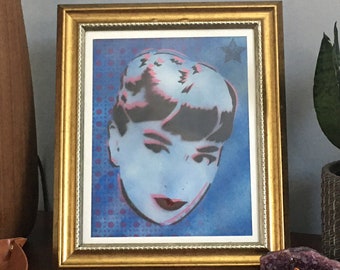 Audrey Hepburn Original Hand-Painted Framed Canvas Stencil Graffiti Street Art Spray Paint Pop Art Style Painting Gallery Home Decor