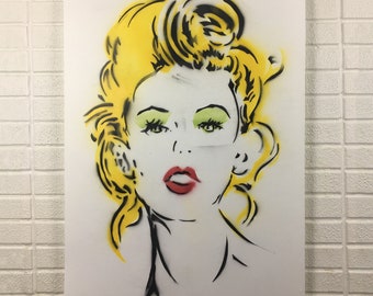 Mara Belle - Original Hand-Painted Large Canvas Stencil Graffiti Street Art Spray Paint Pop Art Style Painting Gallery Home Decor