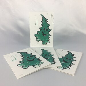 Happy Tree - Set di biglietti di auguri originali fatti a mano di 4 festive linoleum linoleografia linoleografia Lino Block Art Print Limited Edition