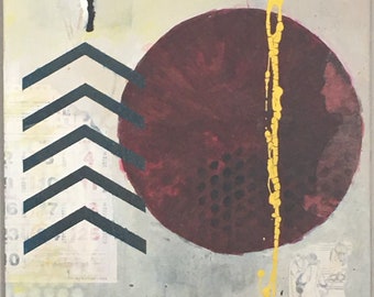 Pagoda - Original Hand-Painted Minimal Abstract Modern Medium Stretched Canvas Mixed Media Graphic Painting Gallery Home Decor