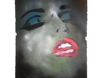 Selene - Original Hand-Painted Large Canvas Stencil Graffiti Street Art Spray Paint Pop Art Style Painting Gallery Home Decor