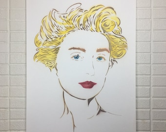 Emma Blue Eyes - Original Hand-Painted Large Canvas Stencil Graffiti Street Art Spray Paint Pop Art Style Painting Gallery Home Decor