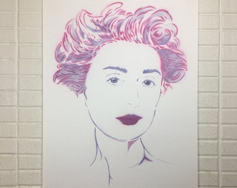 Emma in Purple - Original Hand-Painted Large Canvas Stencil Graffiti Street Art Spray Paint Pop Art Style Painting Gallery Home Decor
