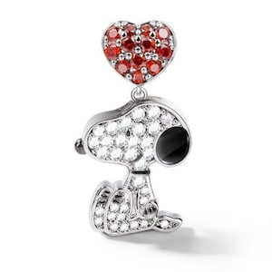 Charm for Pandora USA SELLER S925 Sterling Silver crystal Snoopy dog cz heart, gift for her, birthday gift for mom, sister, girlfriend, wife