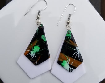 Kite-Shaped, Spooky, Spider Dangle Earrings, Polymer Clay, Halloween Earrings, Fall Trends