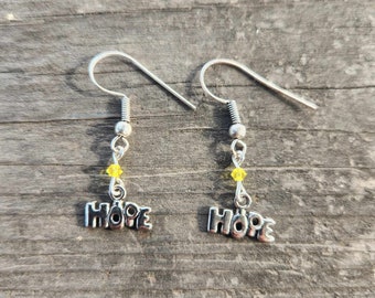 Hope Charm Earrings with Crystal Bicone