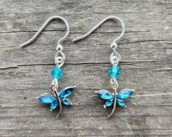 Dragonfly and Crystal Bicone Earrings