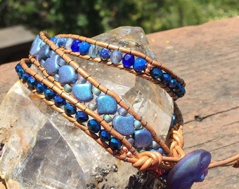 Indian leather beaded wrap bracelet one of a kind gift for her
