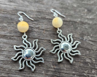 Yellow Jade Sun Charm Earrings