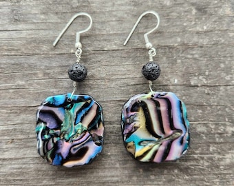 Polymer Clay Faux Abalone Earrings OOAK