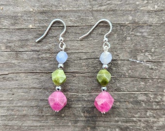 Tourmaline and Hematite Dangle Earrings