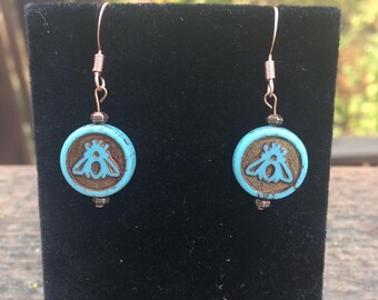 Czech glass bee bead earrings