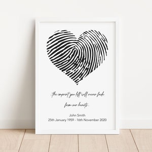 Personalised Fingerprint Keepsake Memorial Unique and Lasting Memory Print NO FRAME image 1