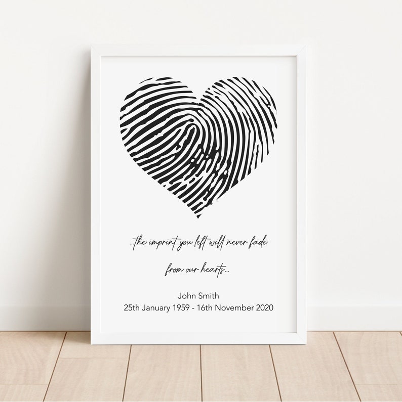 Personalised Fingerprint Keepsake Memorial Unique and Lasting Memory Print NO FRAME image 1