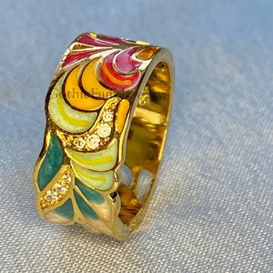 Enamel Rainbow Band Ring | Sterling Silver, Gold Floral Ring