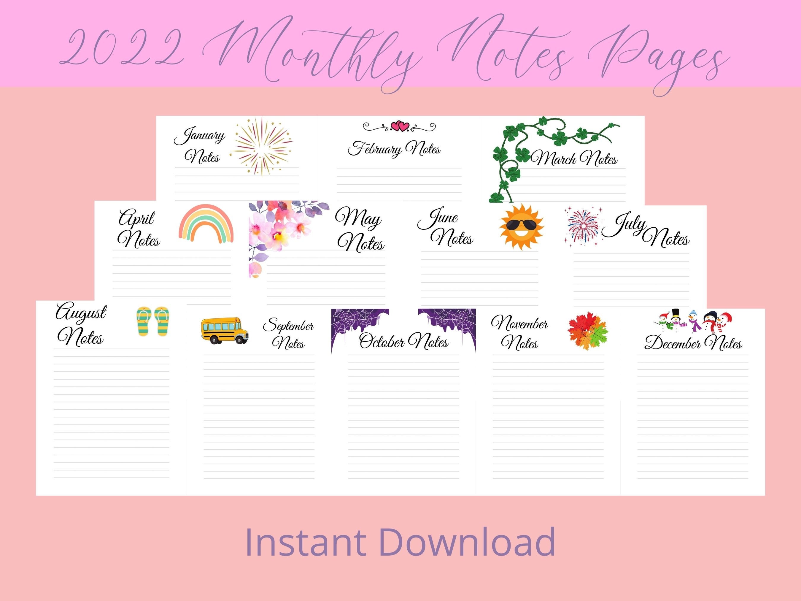 Monthly Notes Inserts Happy Planner, Classic Happy Planner Printable ...