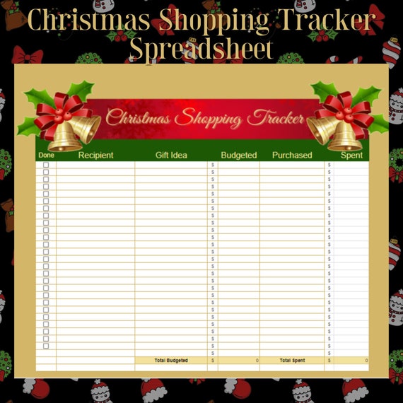Christmas Shopping Tracker Spreadsheet,Christmas gifts tracker digital,Google Sheets,gift budget,gift expenses tracker,holiday spreadsheet