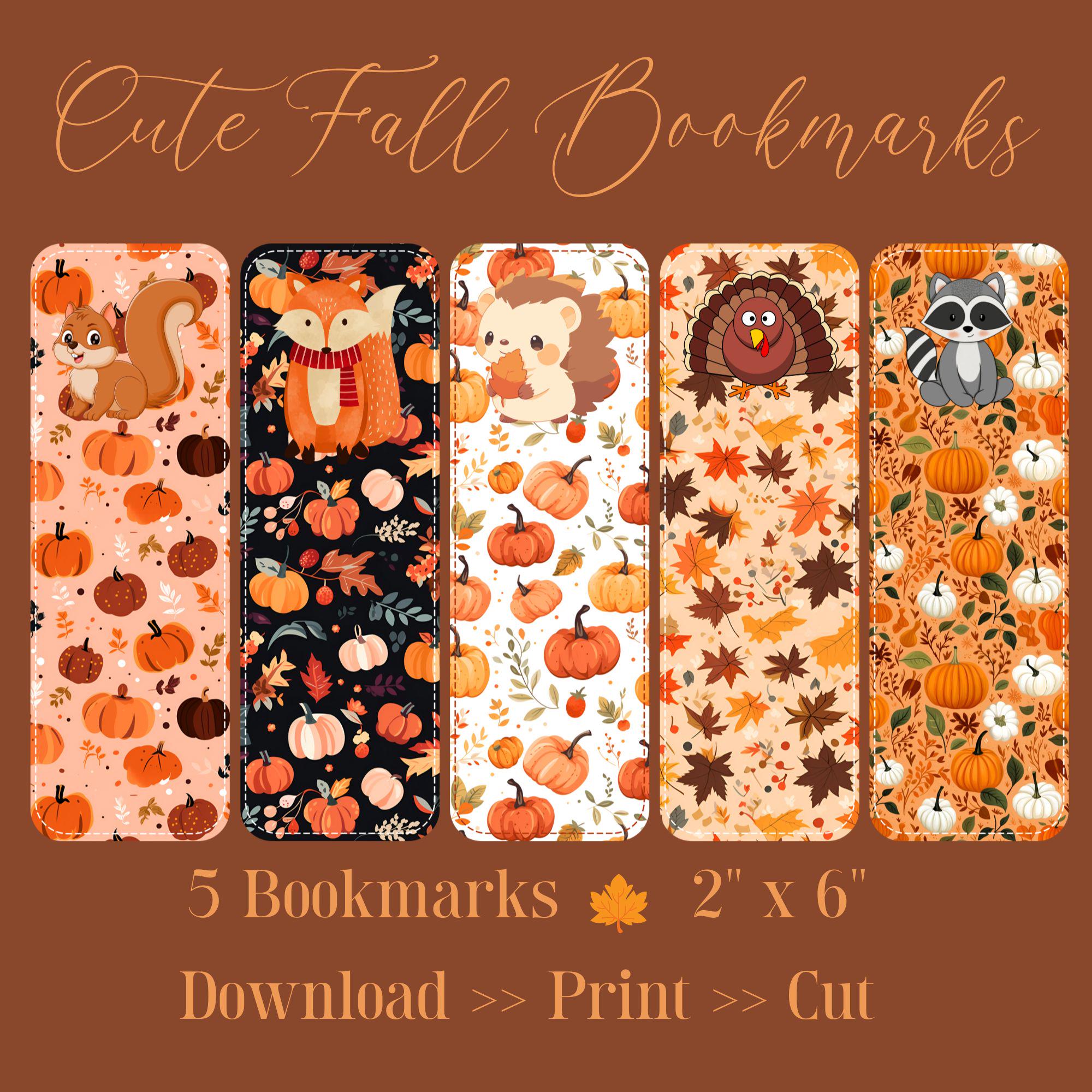 Cute Fall Bookmarks, Printable Bookmarks, Bookmark Set, Autumn ...