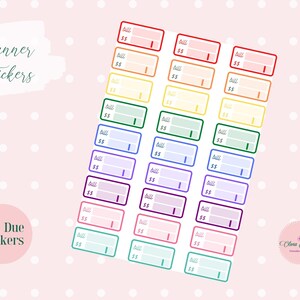 Bill Due Planner Stickers, colorful bill due stickers, payment due stickers, budgeting stickers, functional stickers, monthly bill stickers