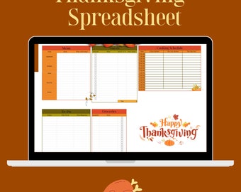 Digital Thanksgiving Dinner Planner, Thanksgiving Dinner Spreadsheet, digital meal planner, Thanksgiving planner, Google Sheets planner