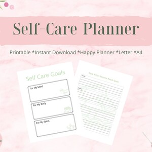 Printable Self Care Planner, undated monthly calendars, monthly self care goals, goals for mind, body, spirit, journal pages, daily actions image 3