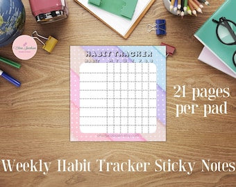 Sticky note habit trackers, cute sticky notes, 3"x3", 21 pages per pad, planner sticky notes, journal notes, mini habit tracker, removable