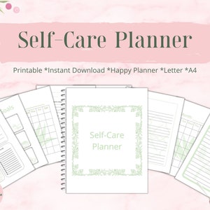 Printable Self Care Planner, undated monthly calendars, monthly self care goals, goals for mind, body, spirit, journal pages, daily actions image 1