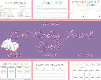 book reading journal bundle, book reviews, reading tracker, reading challenges, favorite books, reading planner, reading notes, reading log