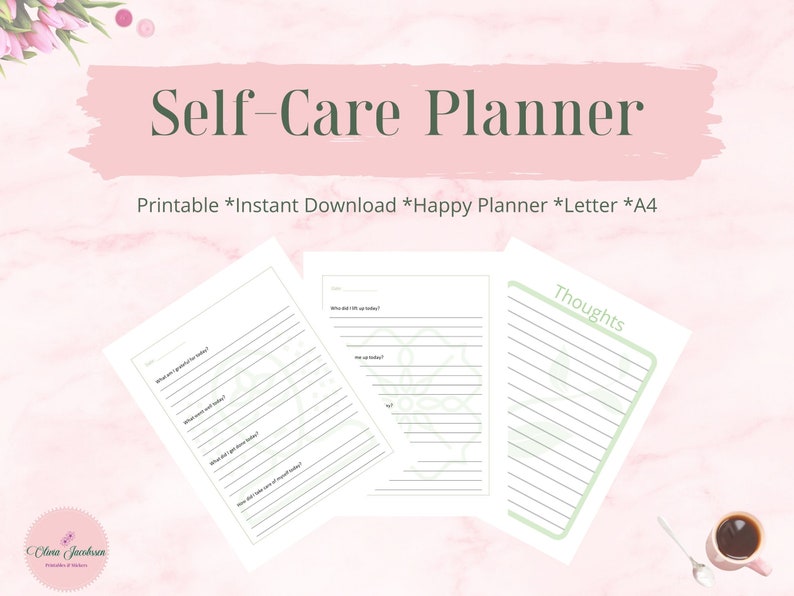 Printable Self Care Planner, undated monthly calendars, monthly self care goals, goals for mind, body, spirit, journal pages, daily actions image 4