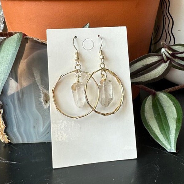 Clear Quartz Dangle Earrings | Natural Quartz Earrings | Crystal Earrings