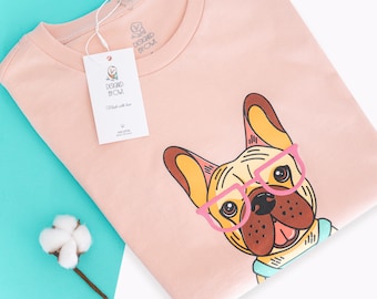 Französische Bulldogge Damen T-Shirt, Frenchie Shirt, Frenchie Mama Shirt, Frenchie Mom Geschenke, Süßes Frenchie Grafik T-Shirt, Hundeliebhaber Shirt, Rosa T-Shirt