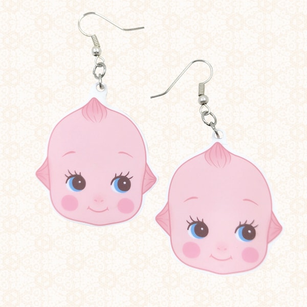 Handmade shrink plastic Kewpie head earrings