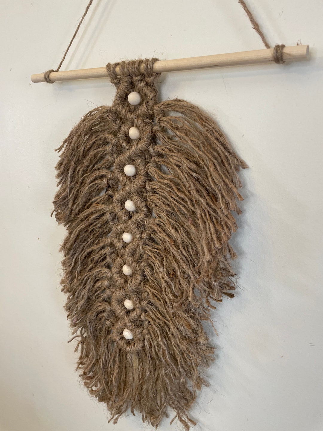 Jute Wall Art Jute Leaf Macrame Feather Natural Decoration Rustic ...