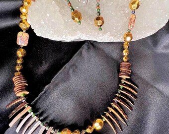 Necklace & Earring set - one of a kind Handcrafted “Woodlands Gold and Copper”