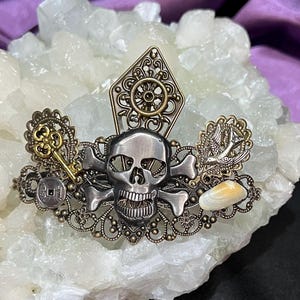 Custom vintage style Filligrre Hair Barrette  -  “A Pirates Adventure” - one of a kind Skull & Cross Bones Cosplay, Renn Faire, Con-wear