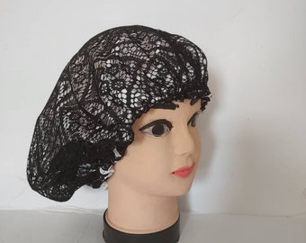 White and black bonnet / Satin and mesh bonnet / Revisable bonnet / Handmade bonnet