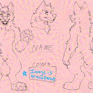 May include: Line art of a wolf-like character in three poses, with the text "NAME" and "Colors" visible. The image is on a pink background with a floral pattern. Text in the image says "Image is transparent".