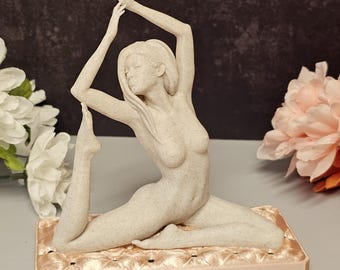 3D Printed Yoga Ring Holder – Stone Texture Female Figure Sculpture